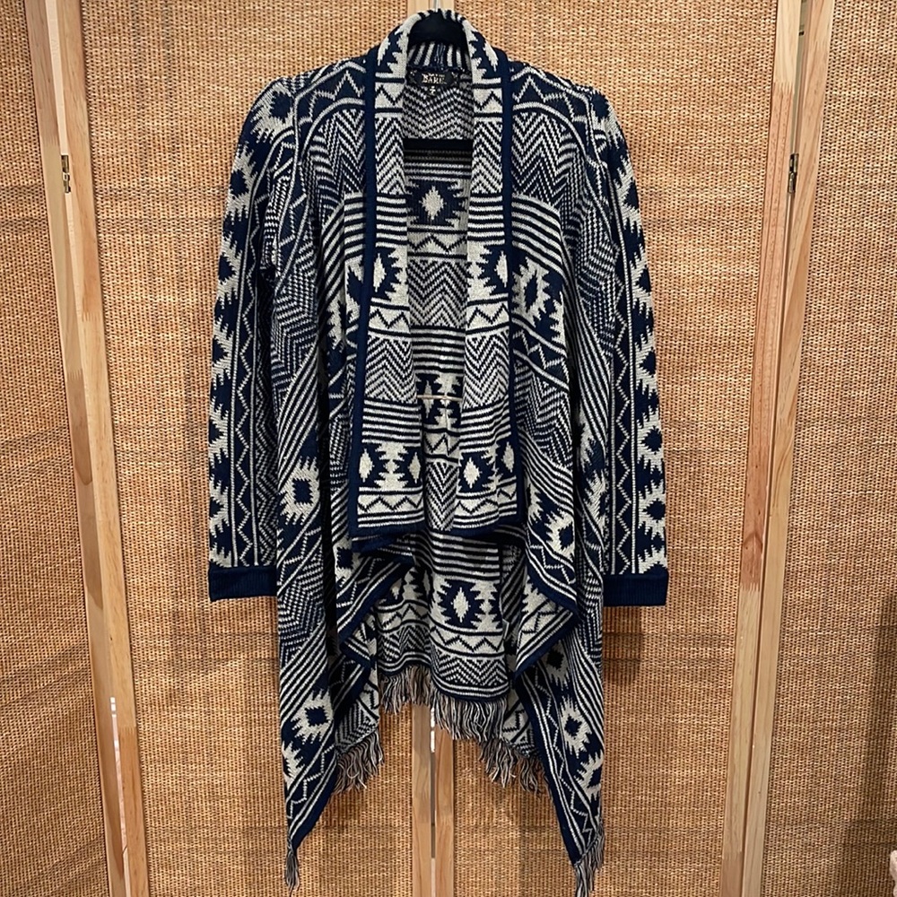 Printed cardigan with fringe- size medium
